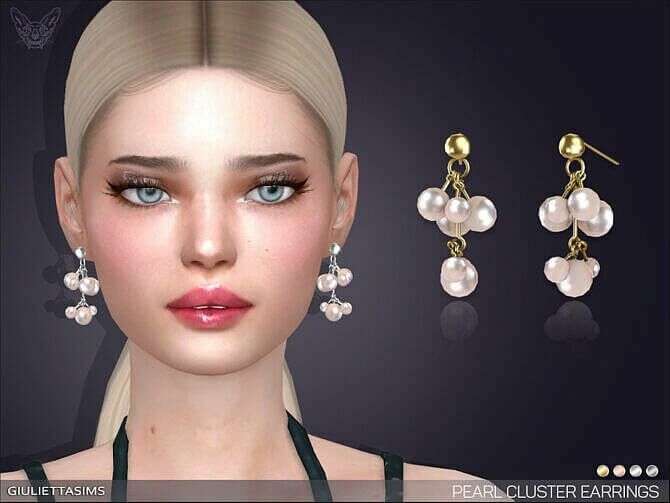 Pearl Cluster Drop Earrings By Feyona Sims 4 CC