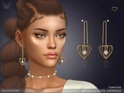 Physalis Pearl Earrings With Piercing By Feyona Sims 4 CC