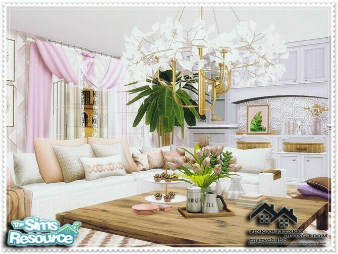 sims 4 cc pink sweetness living room by marychabb 3