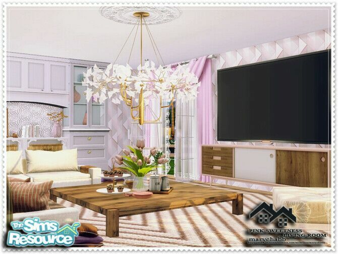 sims 4 cc pink sweetness living room by marychabb 4