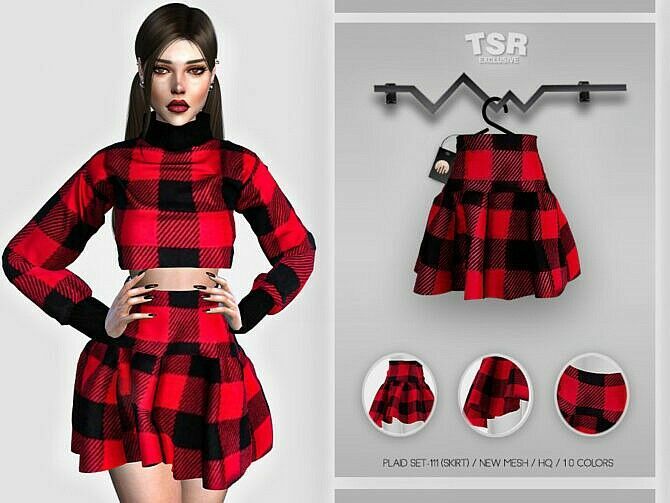 Plaid SET-111 Skirt BD421 By Busra-Tr Sims 4 CC