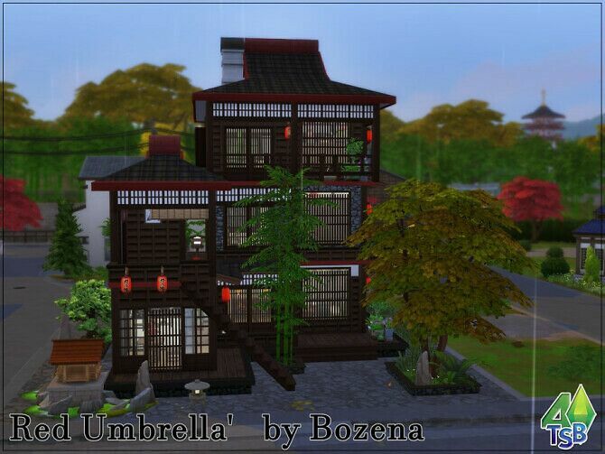 sims 4 cc red umbrella home by bozena 2