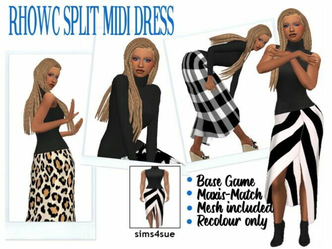 Rhowc’s Split Midi Dress At Sims4Sue Sims 4 CC