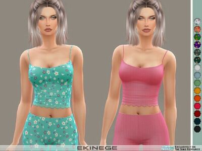 Ribbed Lace-Trim Cami By Ekinege Sims 4 CC