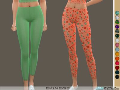 Ribbed Lace-Trim Leggings By Ekinege Sims 4 CC