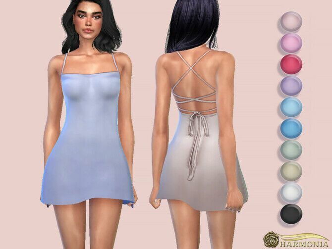 Rope Tied Mini Satin Dress By Harmonia Sims 4 CC