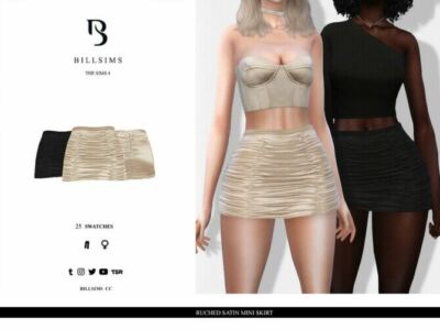 Ruched Satin Mini Skirt By Bill Sims Sims 4 CC