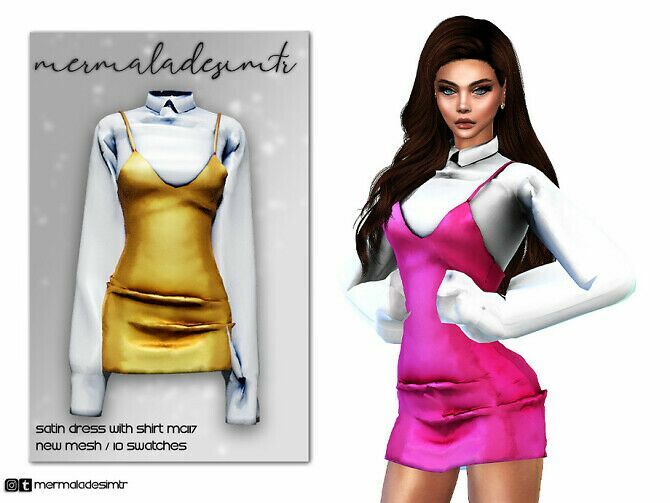 Satin Dress With Shirt MC117 By Mermaladesimtr Sims 4 CC