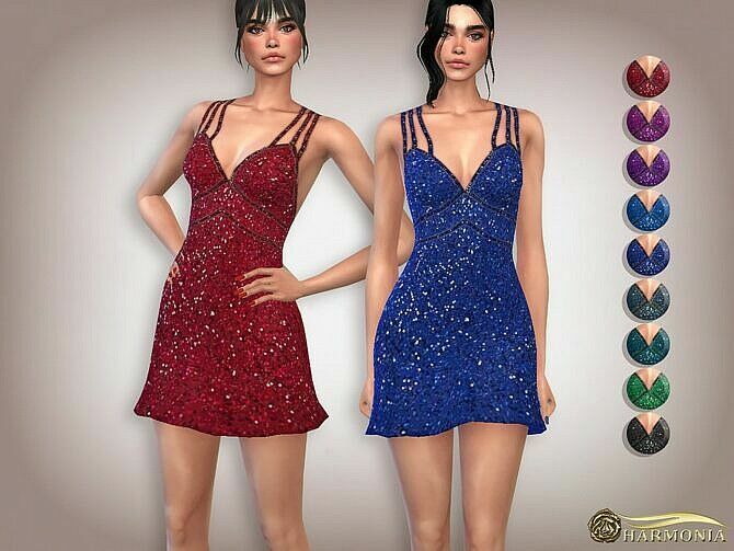 Sequin Double-Strap Cocktail Dress By Harmonia Sims 4 CC