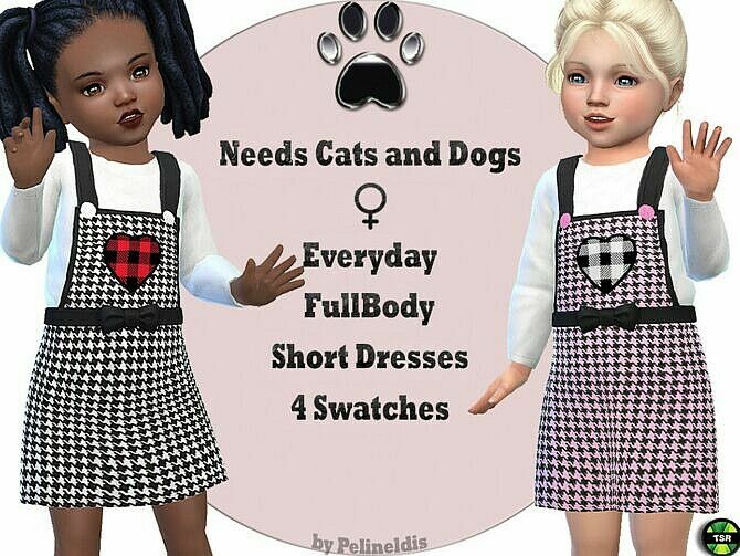 Short Dress Houndstooth Pinafore For Todddler Girls By Pelineldis Sims 4 CC