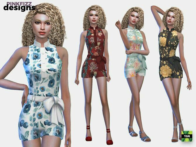 Short Flower Playsuit By Pinkfizzzzz Sims 4 CC