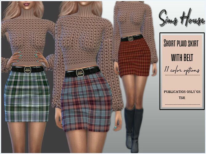 Short Plaid Skirt With Belt By Sims House Sims 4 CC