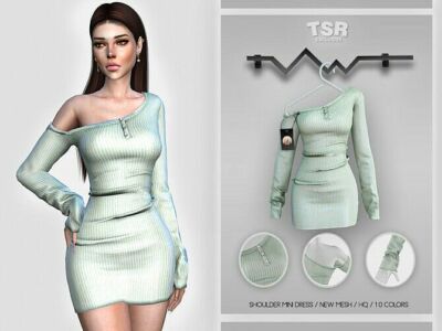 Shoulder Mini Dress BD410 By Busra-Tr Sims 4 CC