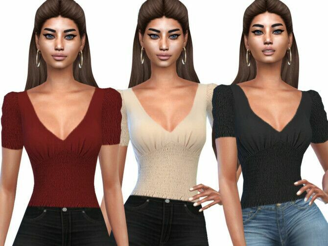 Smocked V Neck Blouses By Saliwa Sims 4 CC