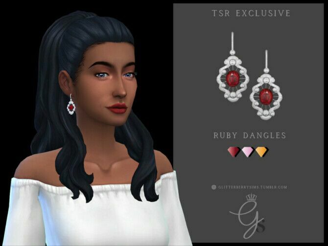 Sophisticated Ruby Dangle Earrings By Glitterberryfly Sims 4 CC