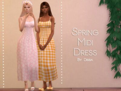 Spring Midi Dress By Dissia Sims 4 CC