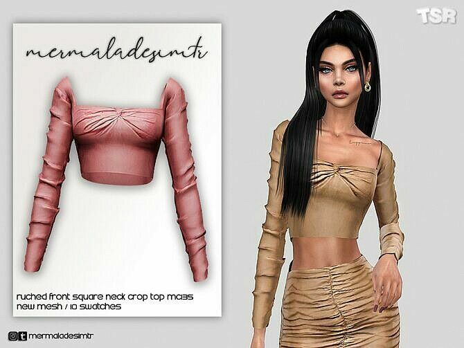 Square Neck Ruched Crop Top By Mermaladesimtr Sims 4 CC