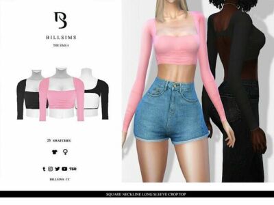 Square Neckline Long Sleeve Crop Top By Bill Sims Sims 4 CC