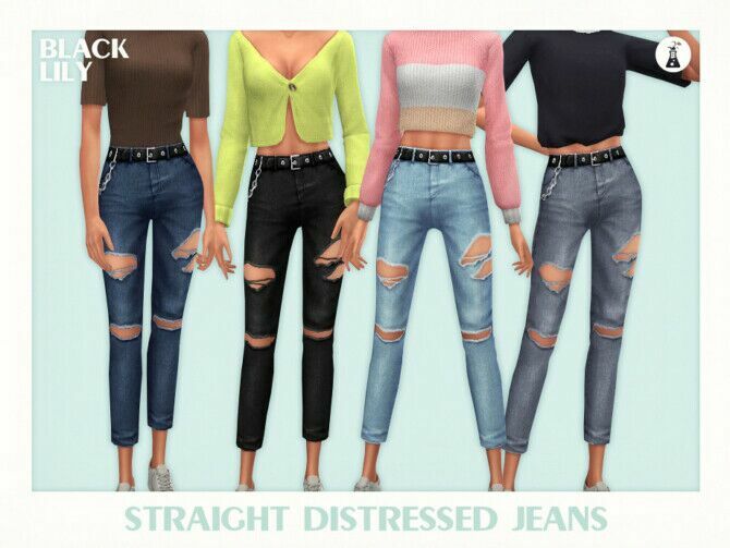 Straight Distressed Jeans By Black Lily Sims 4 CC