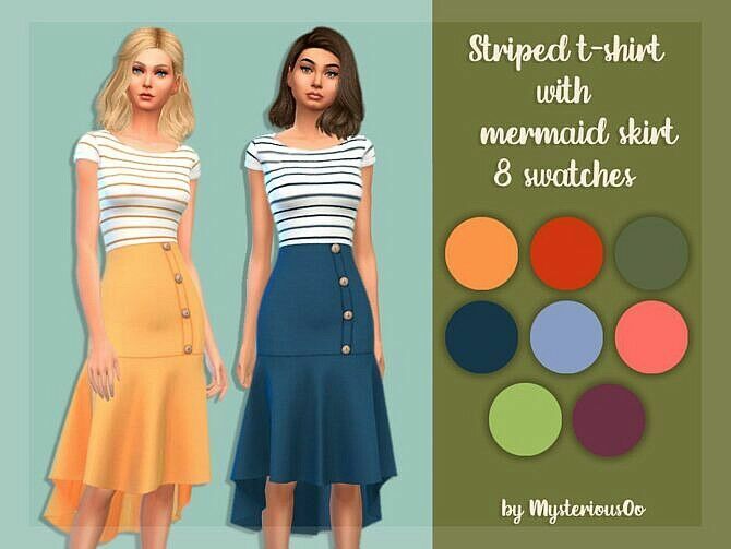 Striped T-Shirt With Mermaid Skirt By Mysteriousoo Sims 4 CC