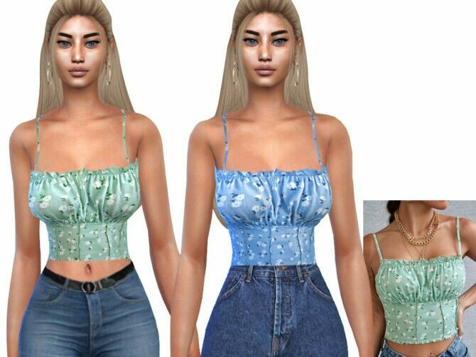 Summer Smocked Floral Tops By Saliwa Sims 4 CC