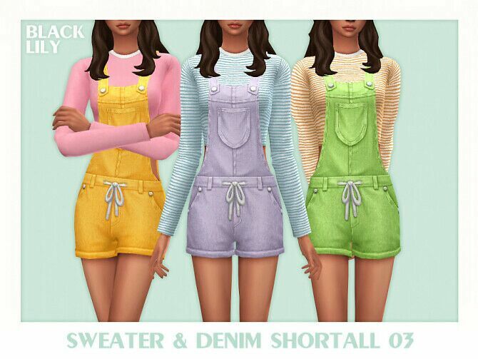 Sweater & Denim Shortall 03 By Black Lily Sims 4 CC