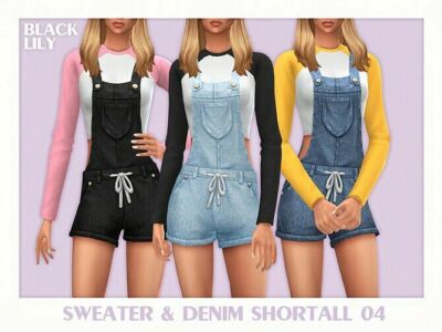 Sweater & Denim Shortall 04 By Black Lily Sims 4 CC