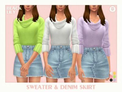 Sweater & Denim Skirt By Black Lily Sims 4 CC