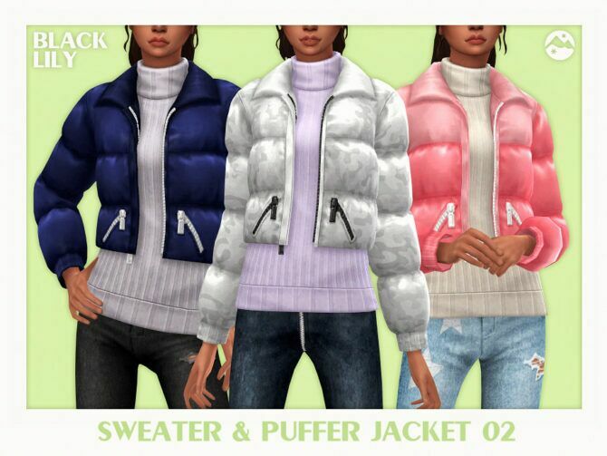 Sweater & Puffer Jacket 02 By Black Lily Sims 4 CC