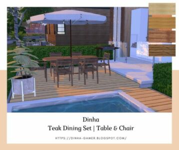 Teak Dining SET Table & Chair (Garden) At Dinha Gamer Sims 4 CC