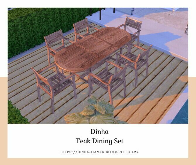 sims 4 cc teak dining set table chair garden at dinha gamer 2