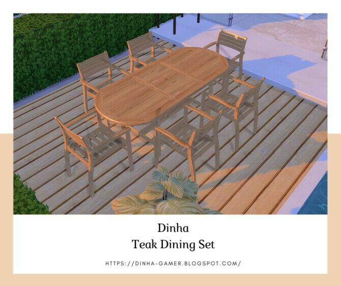 sims 4 cc teak dining set table chair garden at dinha gamer 4