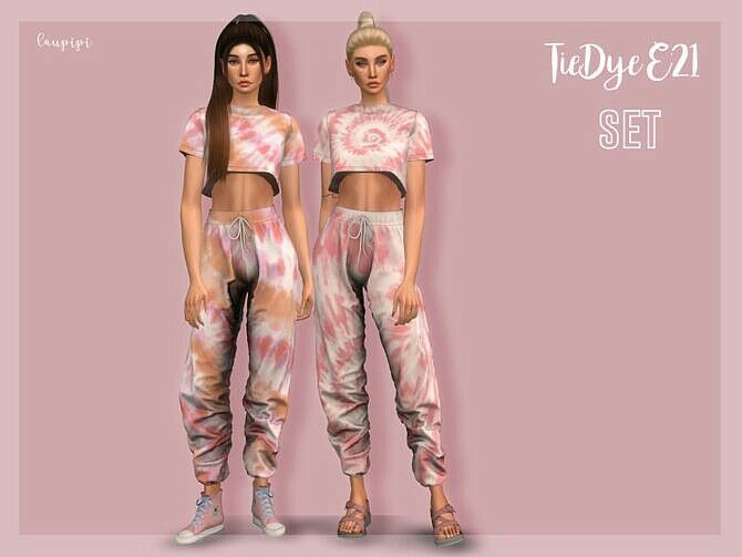 TIE DYE SET E21 Crop TOP & Pants By Laupipi Sims 4 CC