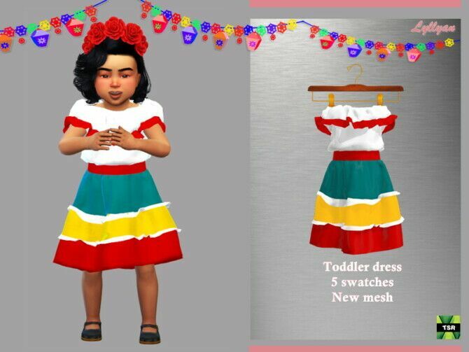 Toddler Dress Cinco De Mayo By Lyllyan Sims 4 CC