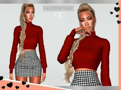 Valentine’s Day Red Turtleneck Crop Top By Viy Sims Sims 4 CC