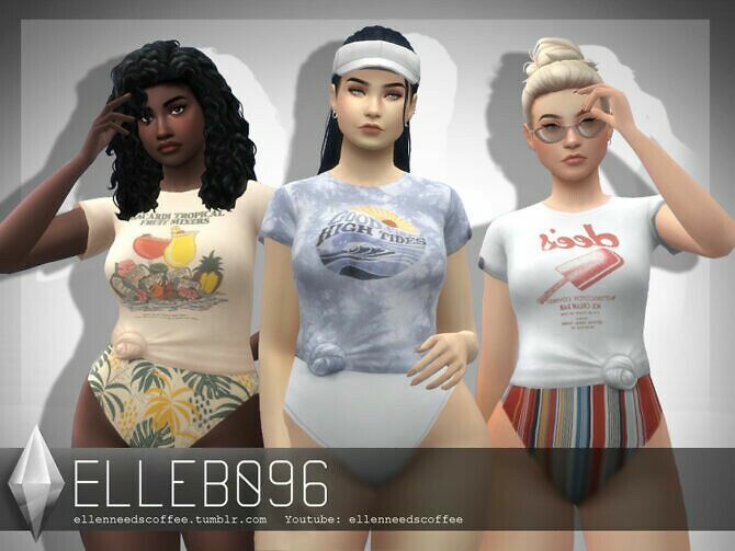 Vintage T-Shirt Swimsuit By Elleb096 Sims 4 CC