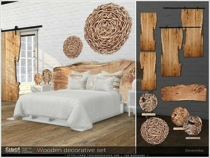 sims 4 cc wood decorative set by severinka 2