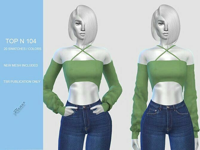 X Strap Long Sleeve Crop Top N 104 By Pizazz Sims 4 CC