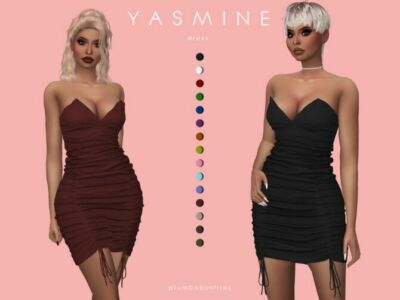 Yasmine Short Bodycon Ruched Dress Sims 4 CC