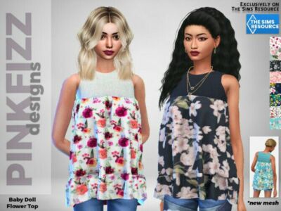Baby Doll Flower TOP By Pinkfizzzzz Sims 4 CC
