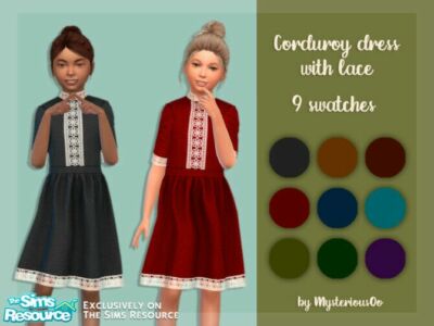 Corduroy Dress With Lace By Mysteriousoo Sims 4 CC