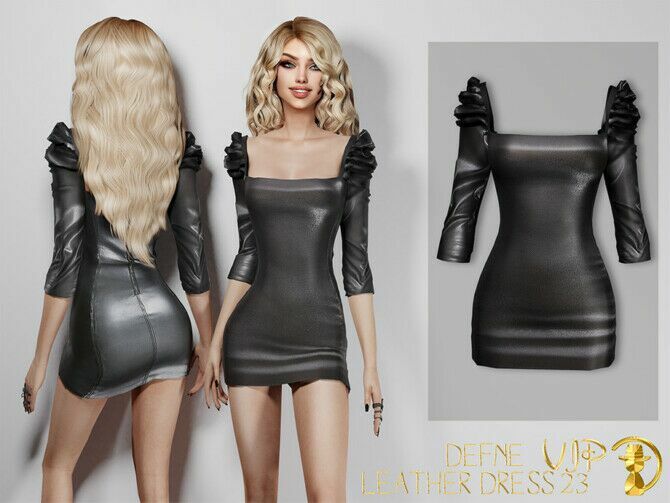 Defne Leather Dress VIP23 By Turksimmer Sims 4 CC