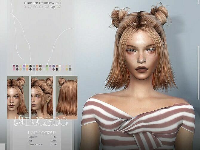 Double Buns Hair TO0206 By Wings Sims 4 CC