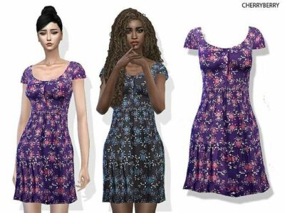 Floral DAY Dress By Cherryberrysim Sims 4 CC