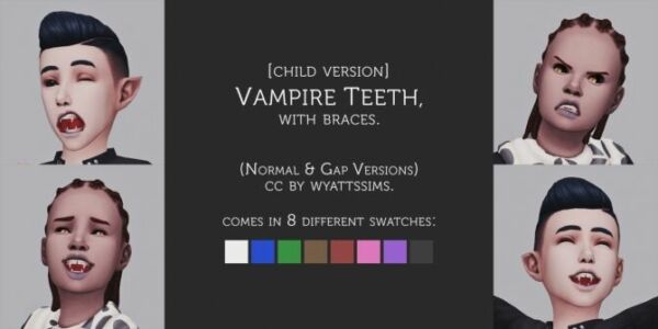Vampire Teeth (With Braces) Child Version By Wyatts Sims Sims 4 CC