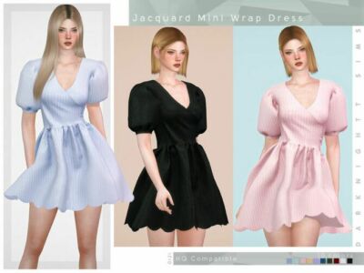 Jacquard Mini Wrap Dress By Darknightt Sims 4 CC