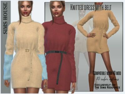 Knitted Dress With Belt By Sims House Sims 4 CC