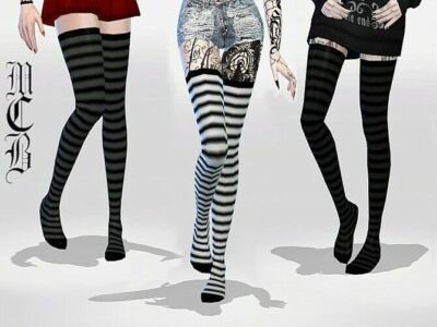 Long Striped Over Knee Socks By Maruchanbe Sims 4 CC