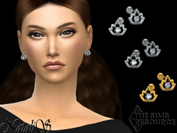 Lotus Stud Earrings By Natalis Sims 4 CC