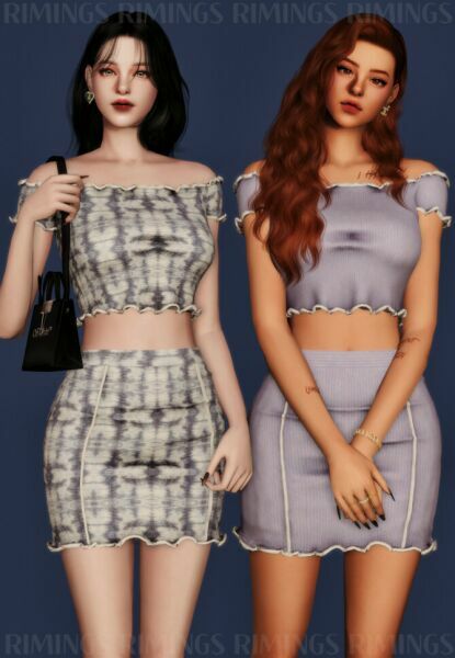 Ribbed Off-Shoulder Crop TOP & Short Skirt At Rimings Sims 4 CC